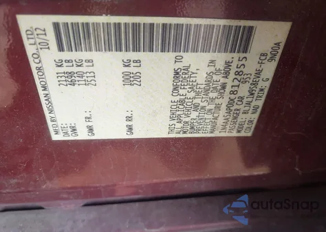 2013 Nissan Maxima 3.5 Sv z USA, uszkodzony, nr VIN 1N4AA5AP0DC812855